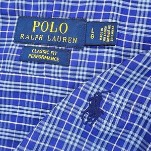 Ralph Lauren Mens L Classic Fit Performance Blue Plaid Button Shirt Long Sleeve